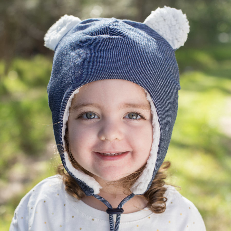 Teddy Fleecy Winter Beanie - Denim FITS 3-6 MTHS