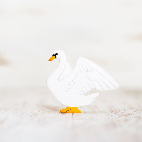 Wooden Caterpillar White Swan Wings Up