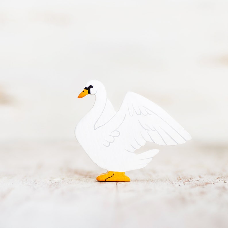 Wooden Caterpillar White Swan Wings Up