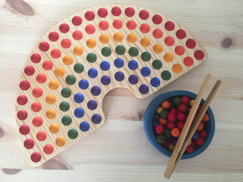 Painted Rainbow Sorting & Counting Board Set with felt balls